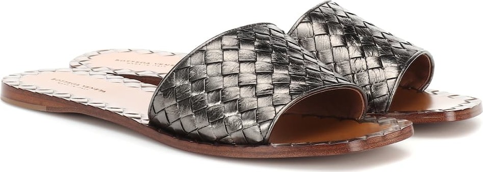 Bottega Veneta Intrecciato metallic leather slides
