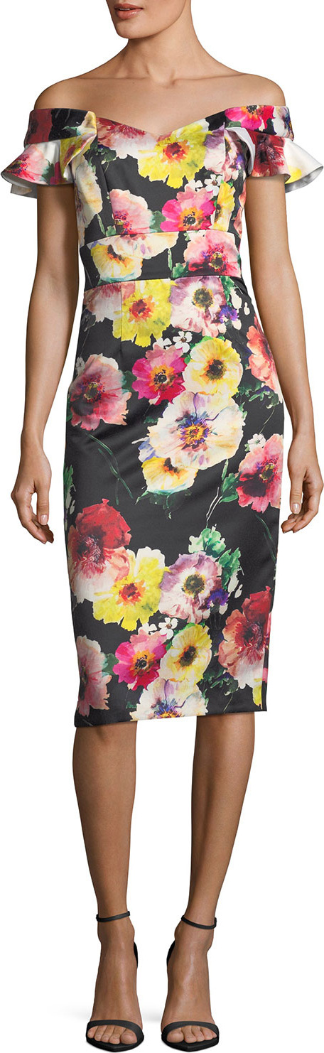 David Meister Floral Off-the-Shoulder Sheath Cocktail Dress