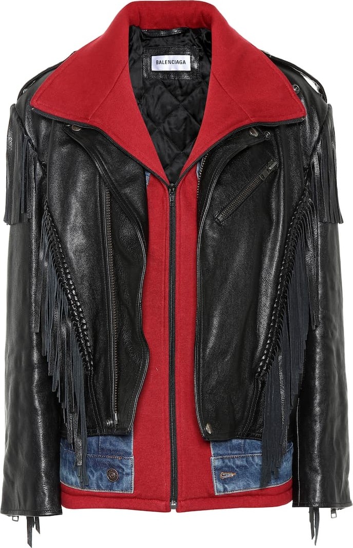 Balenciaga Denim-trimmed leather jacket