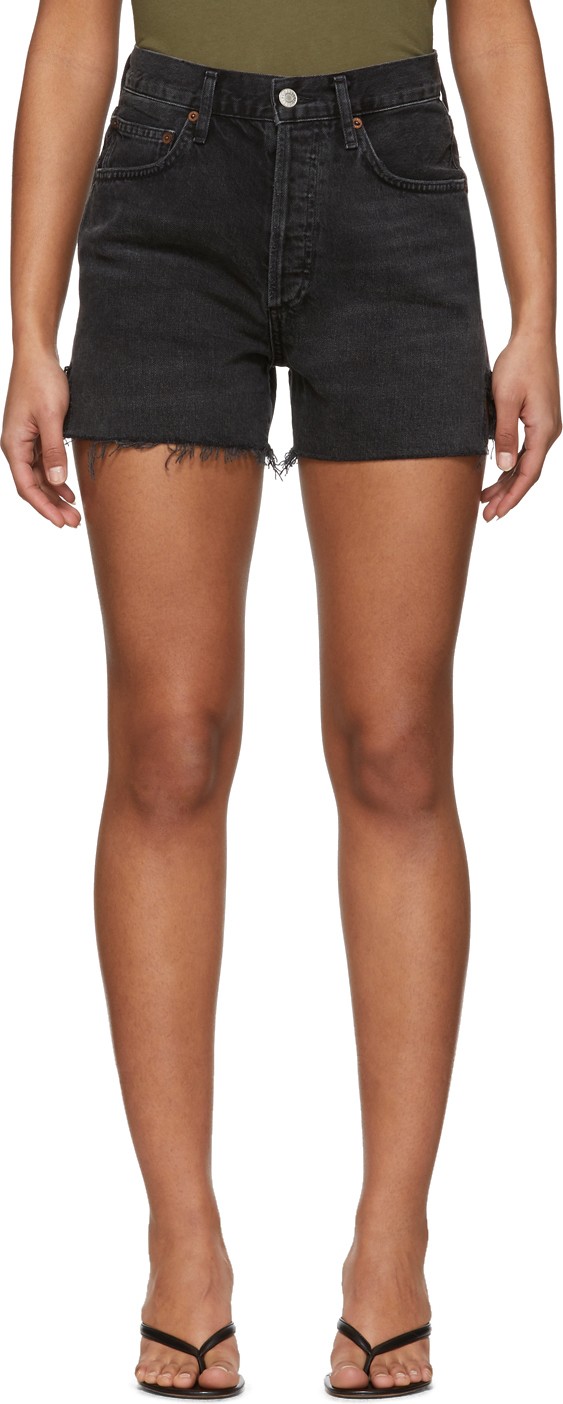 Agolde Black Denim Dee Super High-Rise Shorts