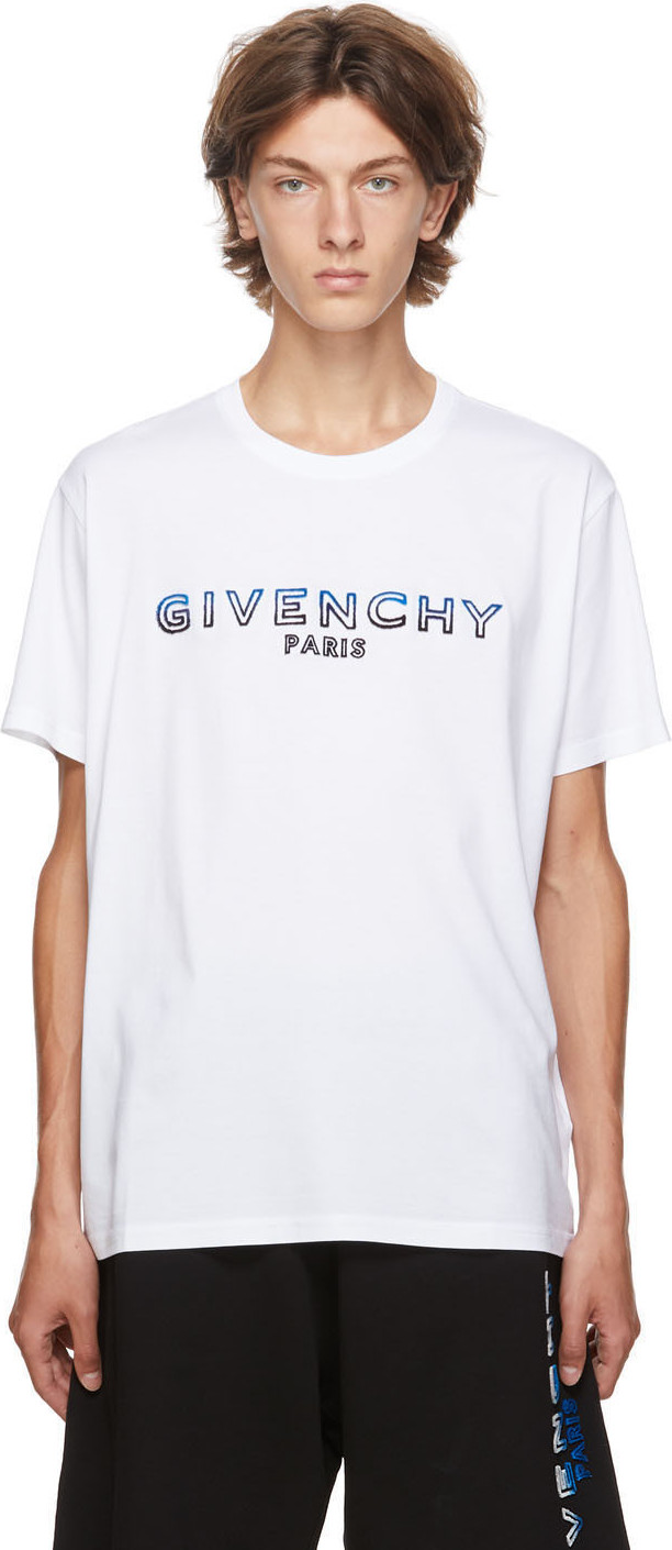 Givenchy - White & Blue Tufting Logo T-Shirt