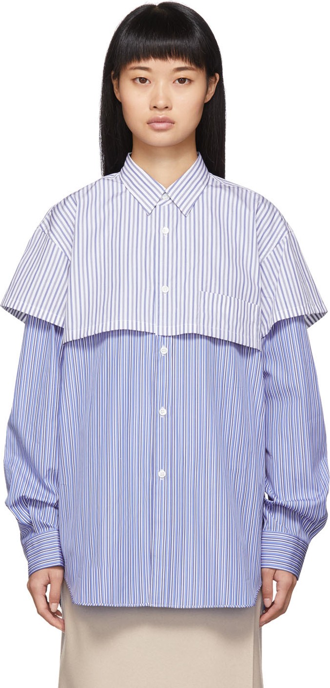 Comme Des Garcons Blue & White Striped Double Layer Shirt