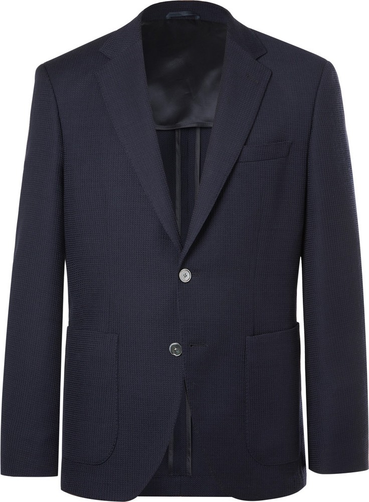 HUGO BOSS Navy Janson Waffle-Knit Virgin Wool Blazer