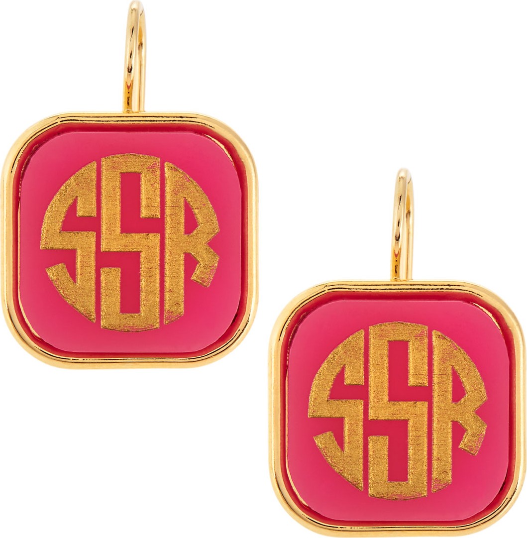 Moon and Lola Monogrammed Square-Drop Acrylic Earrings