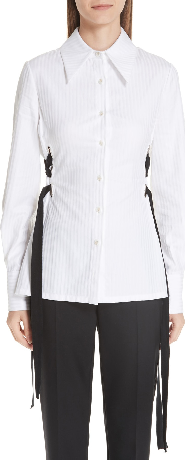 Yigal Azrouel Lace-Up Stripe Cotton Shirt