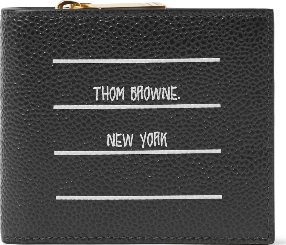 Thom Browne Logo-Print Pebble-Grain Leather Billfold Wallet
