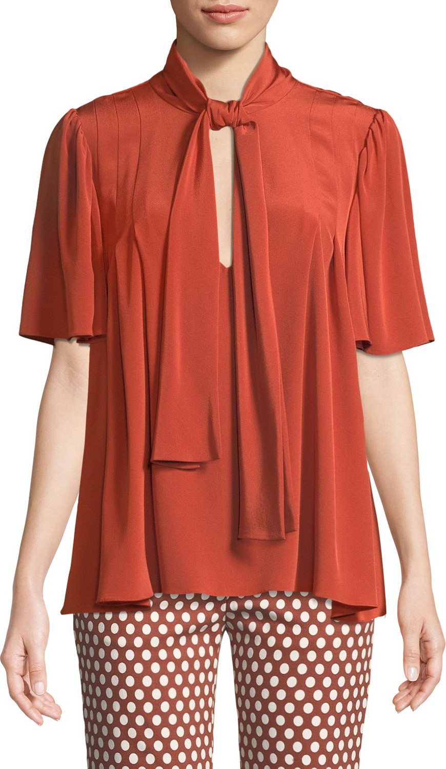 DIANE von FURSTENBERG Silk Neck-Tie Short-Sleeve Blouse