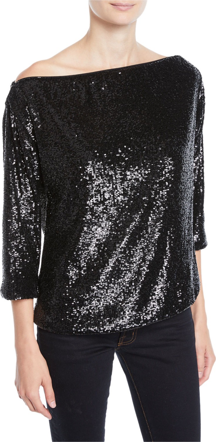 A.L.C. Zoey Off-Shoulder Sequin 3/4-Sleeve Top
