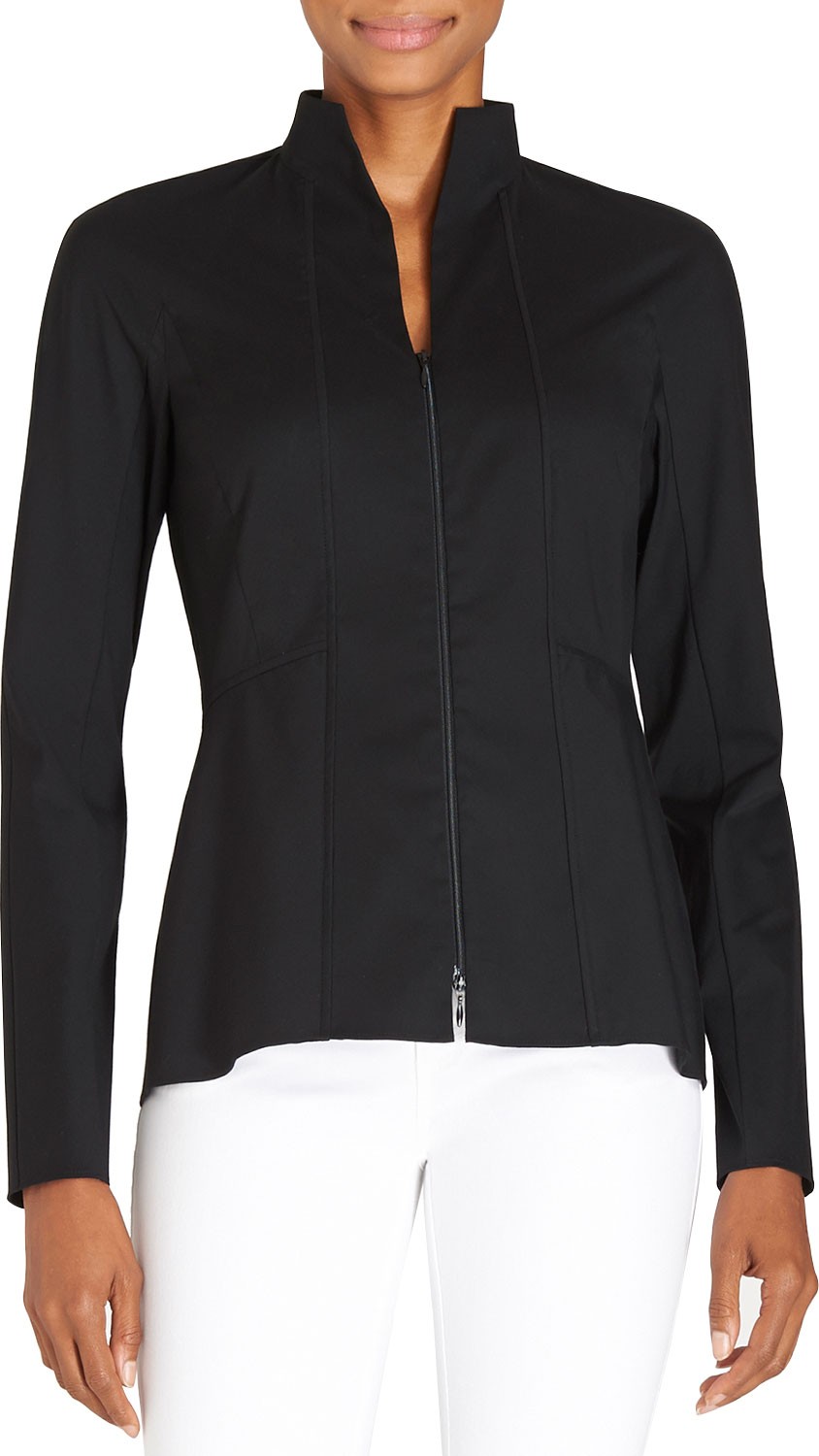 Lafayette 148 New York Kerry Zip-Front Blouse W/ Stand Collar