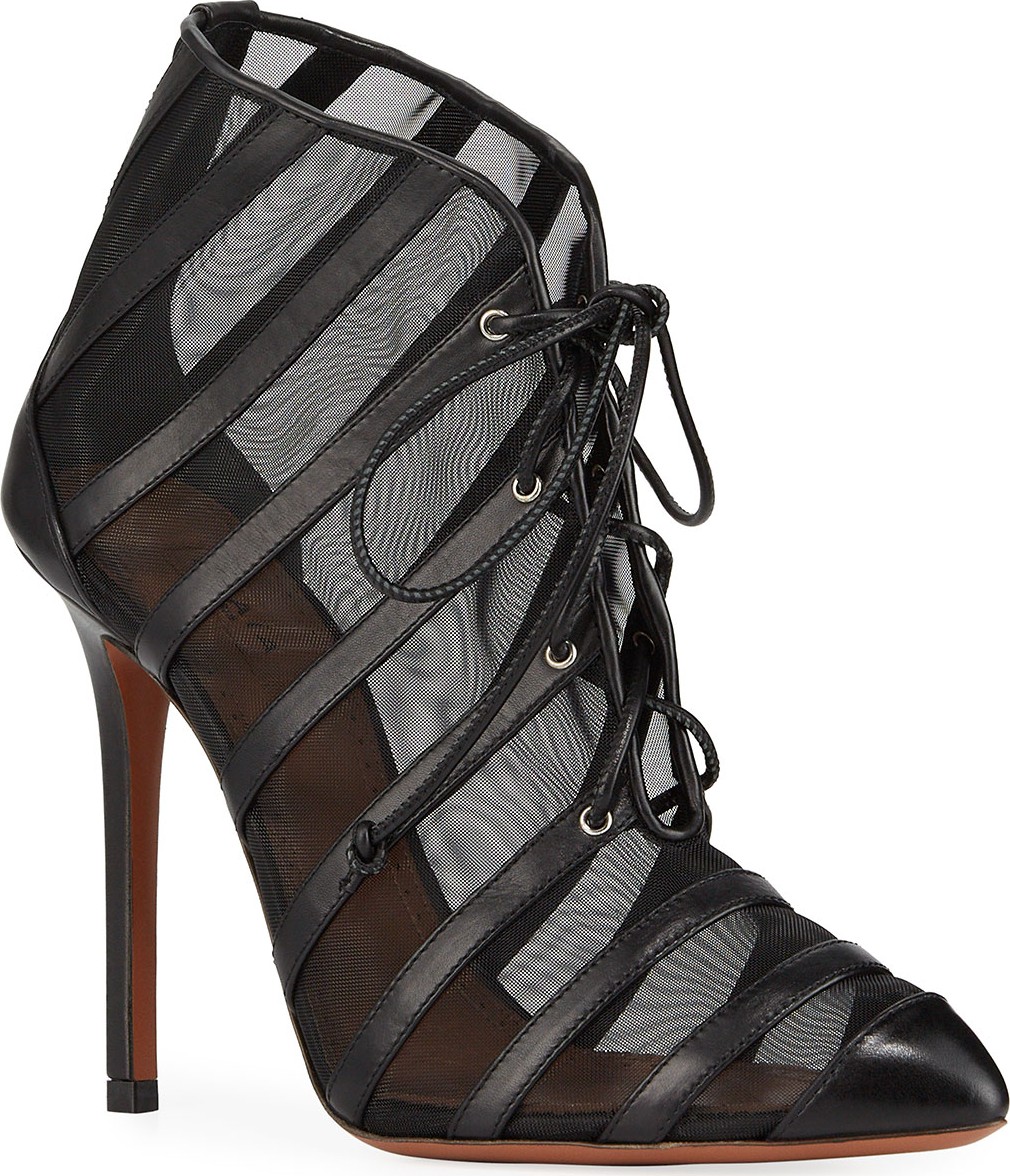 Alaïa Caged Mesh Lace-Up Booties