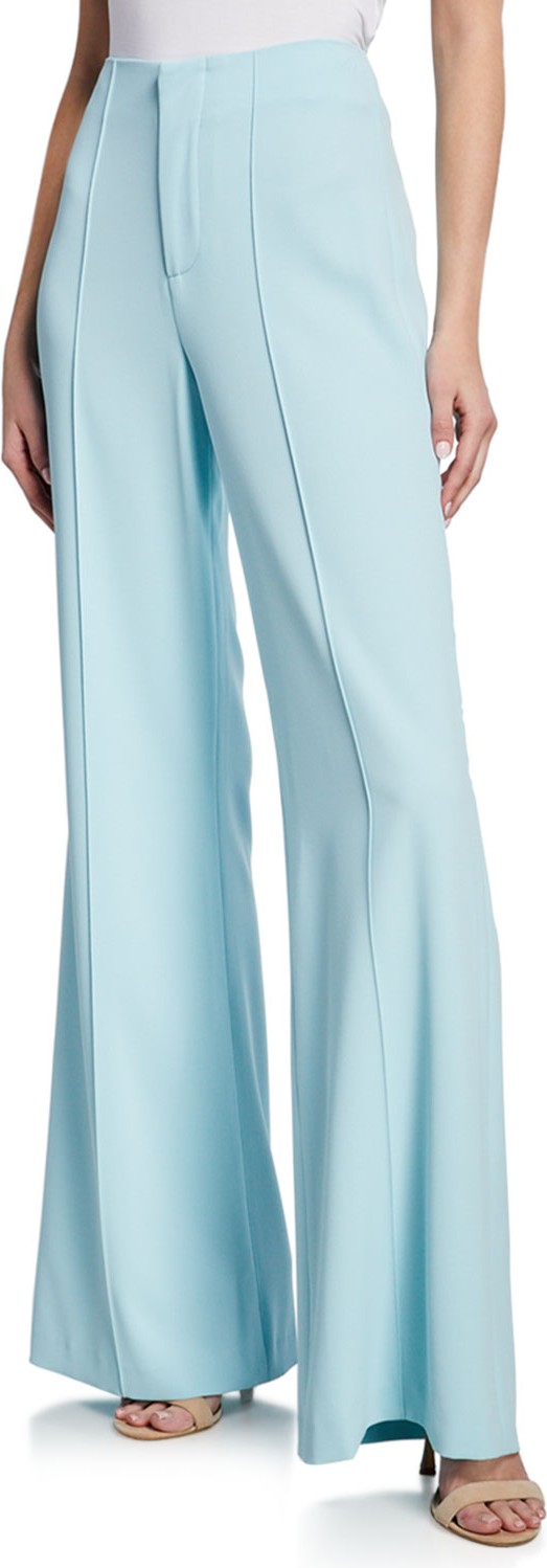 Alice + Olivia Dylan High-Waist Wide-Leg Pintuck Pants, Light Blue