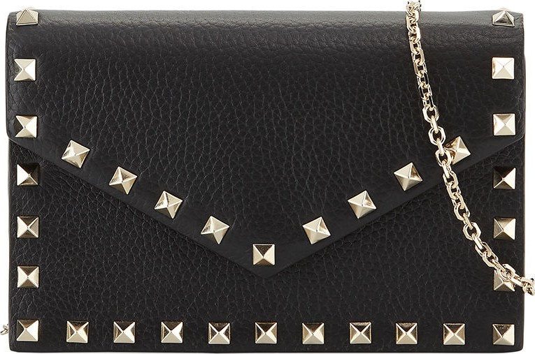 Valentino Rockstud Small Leather Flap Wallet on a Chain