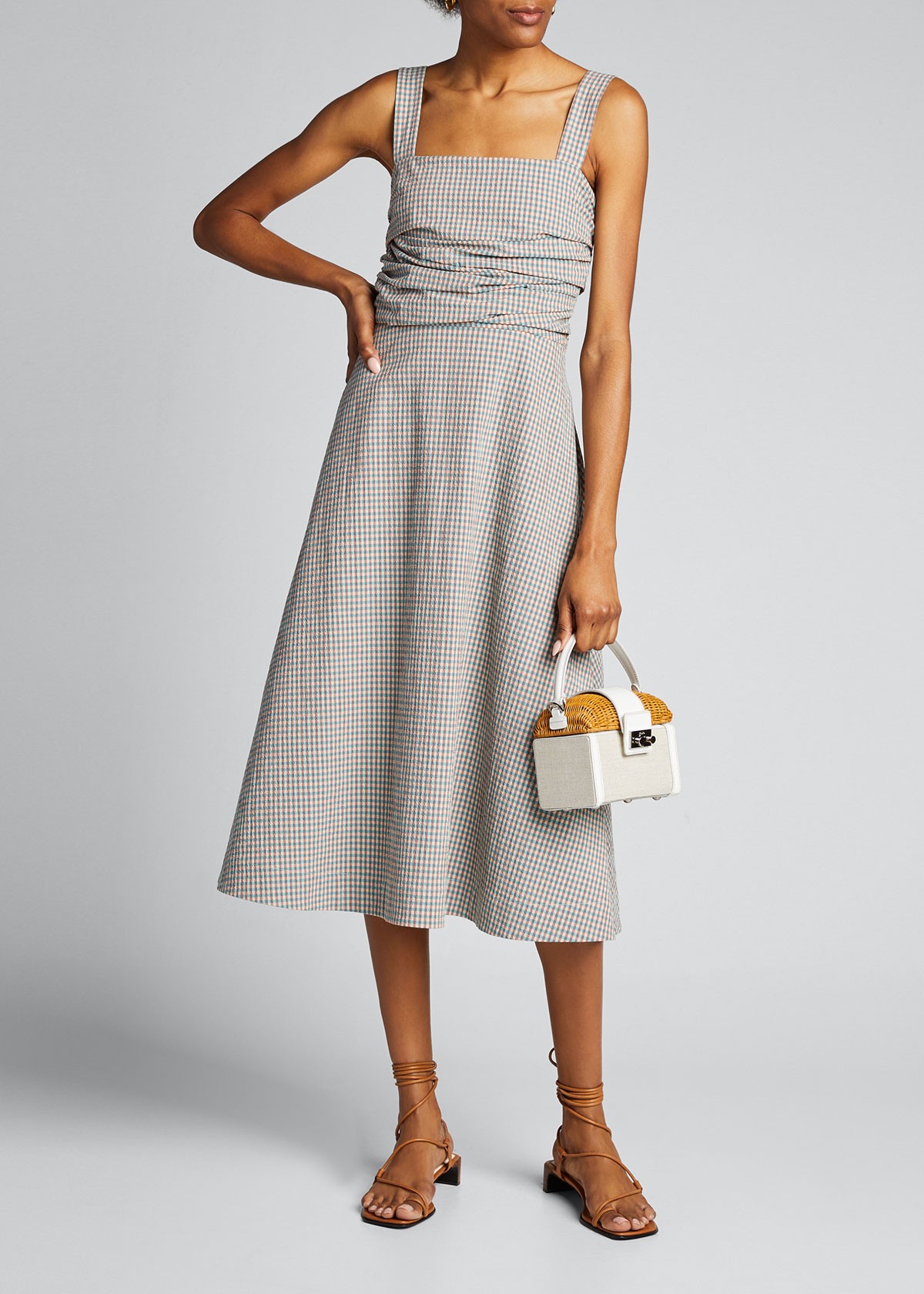 Veronica Beard Positano Check Square-Neck Dress