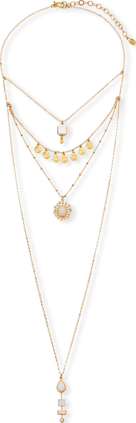 Sequin Three Tiered Necklace w/ Crystals