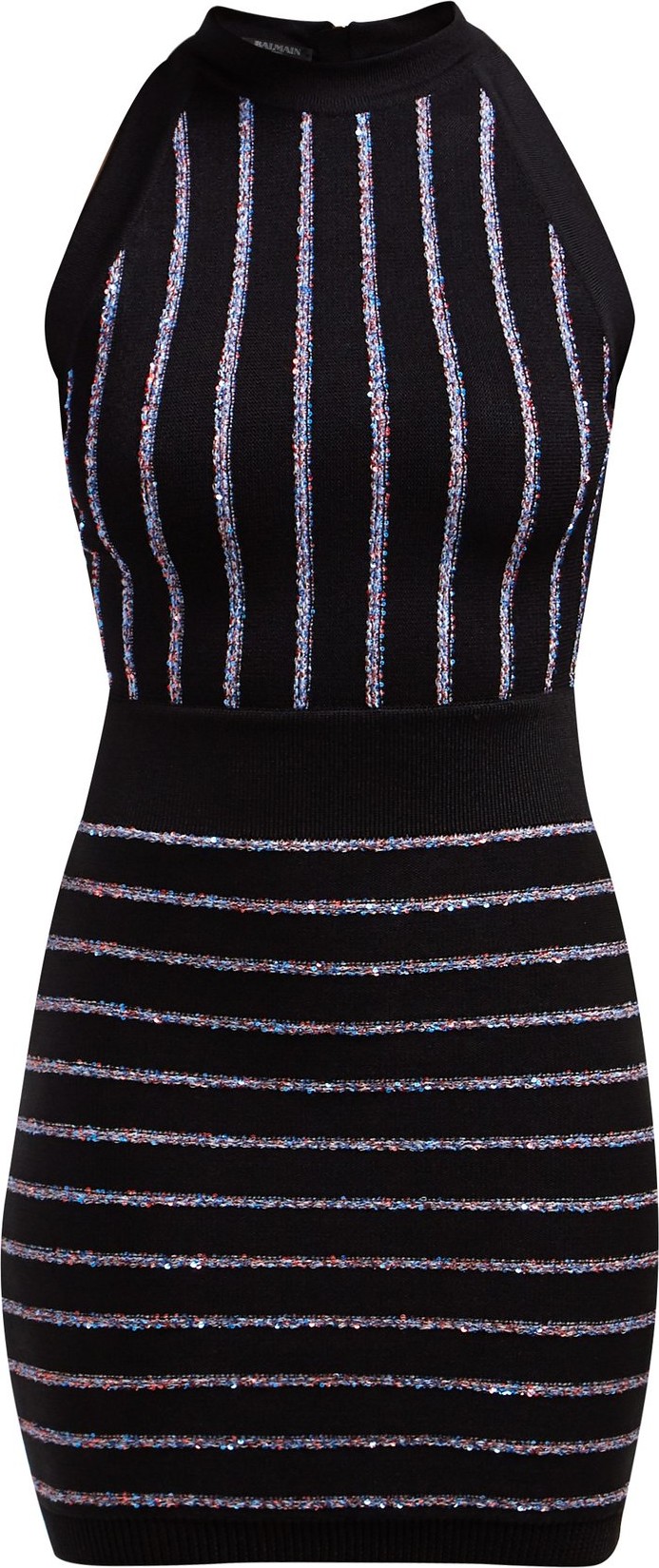 Balmain Sequinned knitted halterneck mini dress