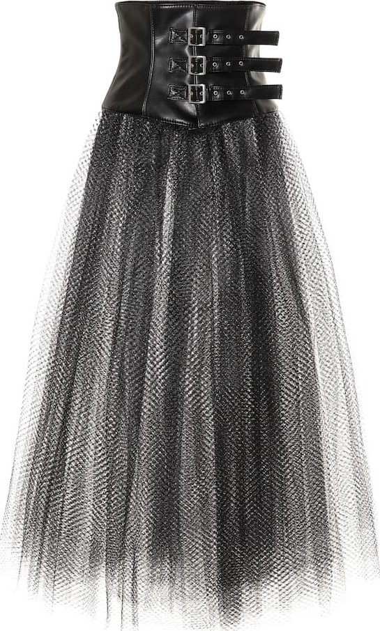 Noir Kei Ninomiya Faux leather and tulle skirt