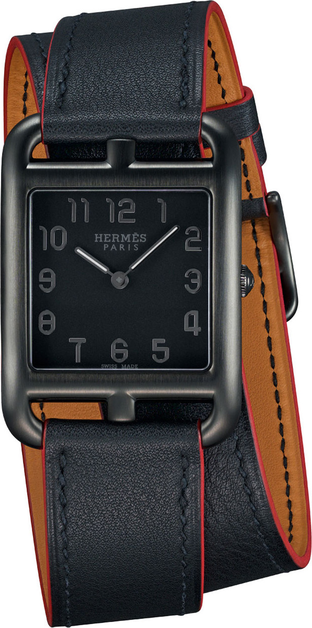 HERMÈS Cape Cod GM Matte Black Leather Wrap Watch