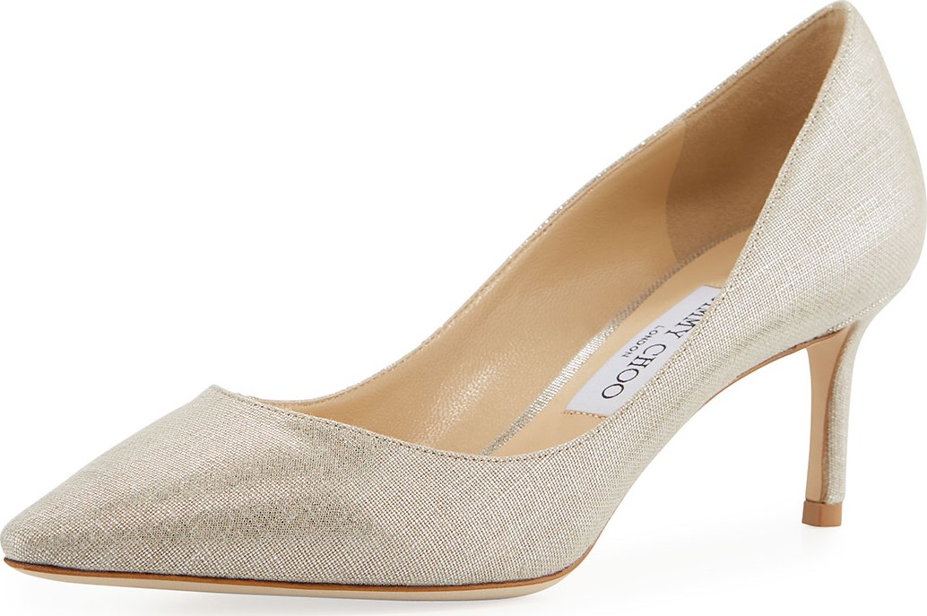 Jimmy Choo Romy 60mm Metallic Linen Pumps