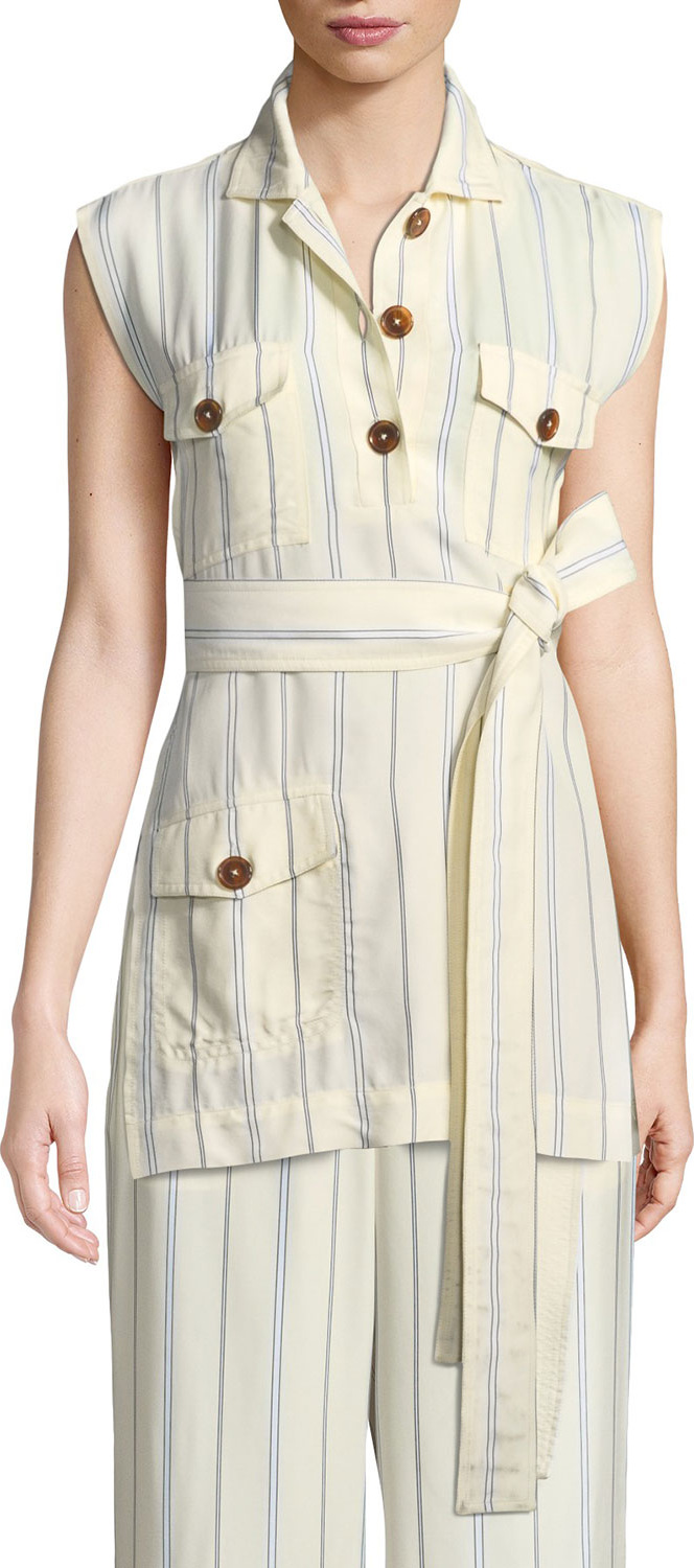 Derek Lam 10 Crosby Sleeveless Belted Stripe Utility Tunic