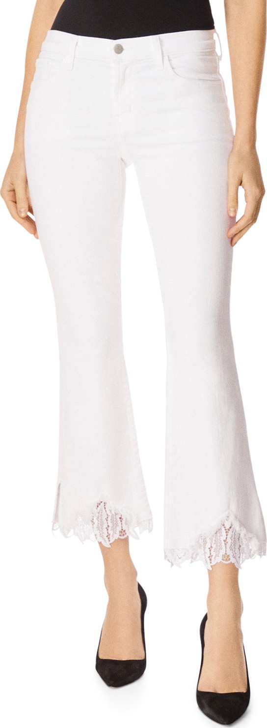 J BRAND Selena Mid-Rise Cropped Boot-Cut Jeans w/ Lace Hem