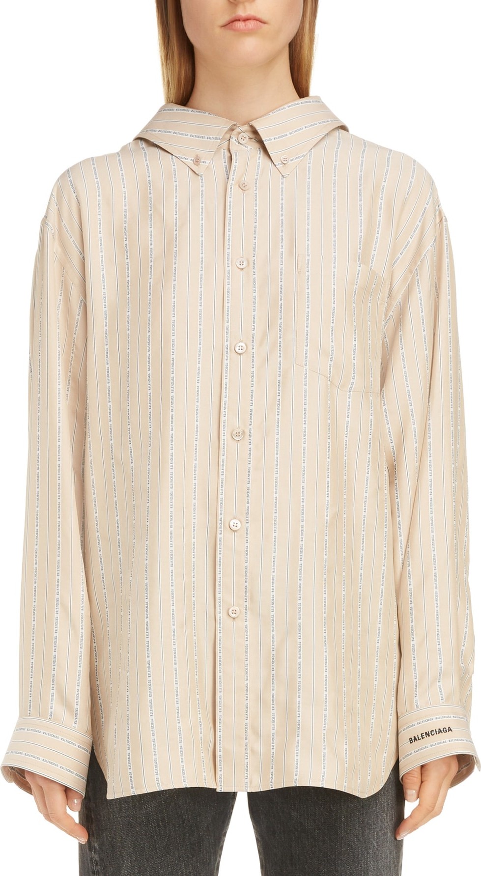 Balenciaga Logo Stripe Silk Shirt