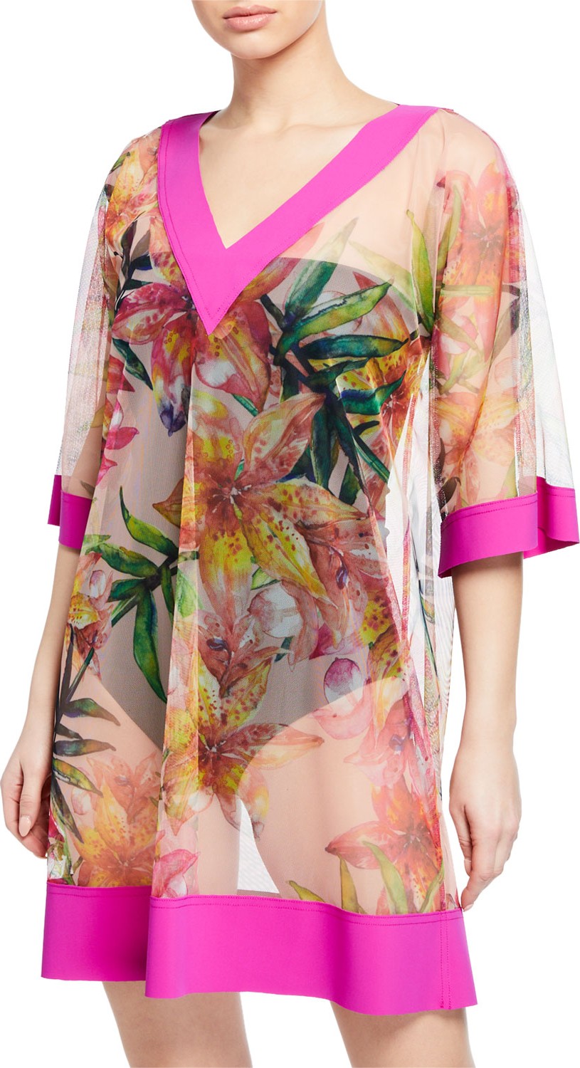 La Petite Robe di Chiara Boni Bryce Sheer Floral-Print Coverup