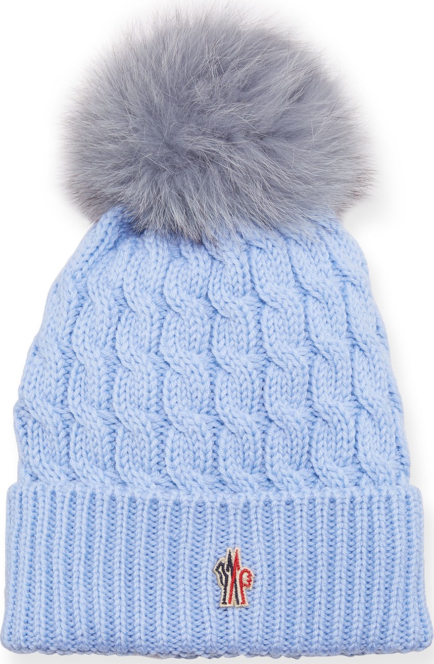 Moncler Berretto Knit Hat w/ Fur Pompom