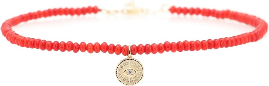 Sydney Evan Exclusive to Mytheresa – Evil Eye coral, 14kt gold and diamond bracelet