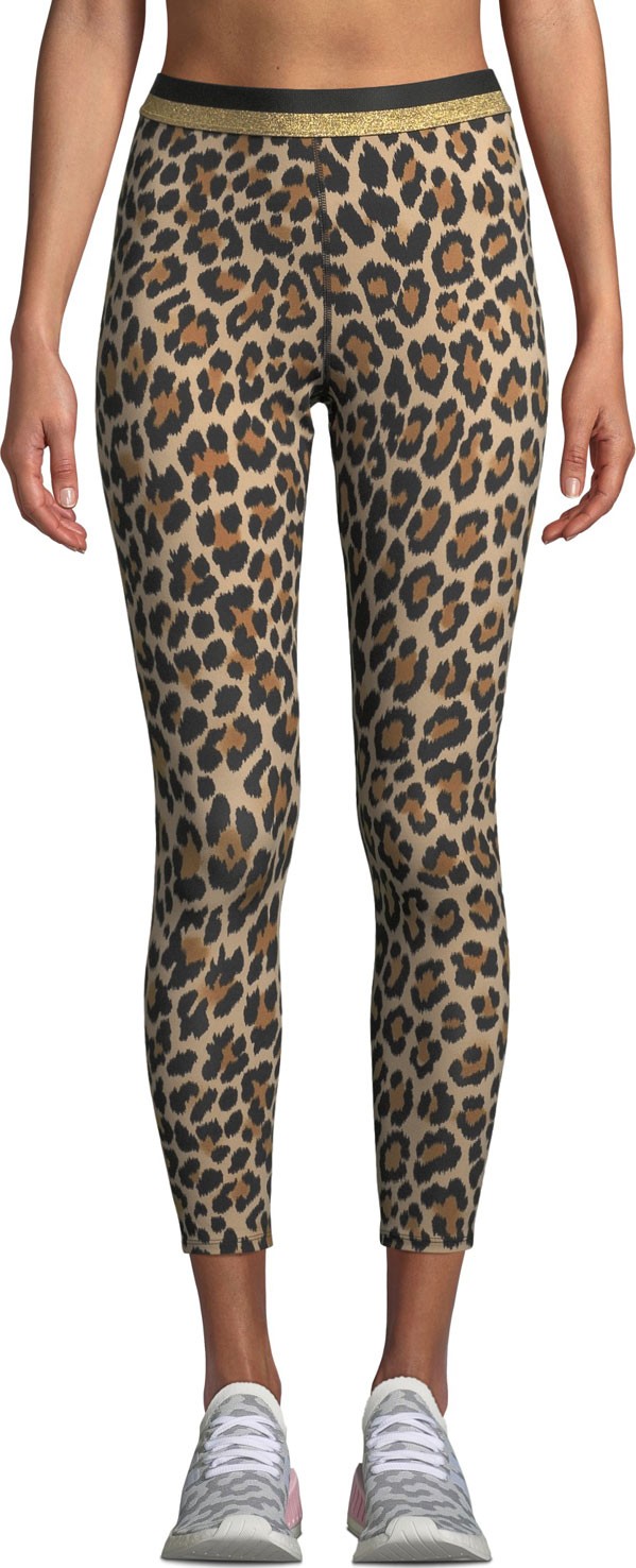 Kate Spade New York leopard-print cropped leggings with metallic stripe