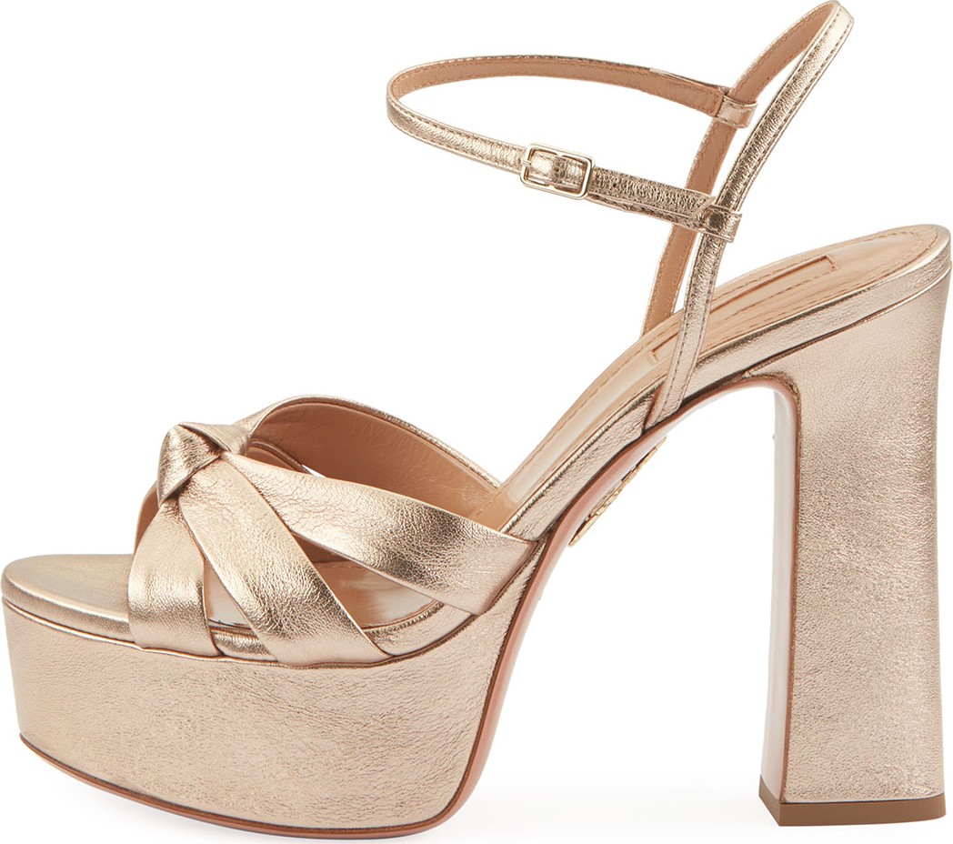 Aquazzura Baba Plateau Washed Leather Platform Sandals