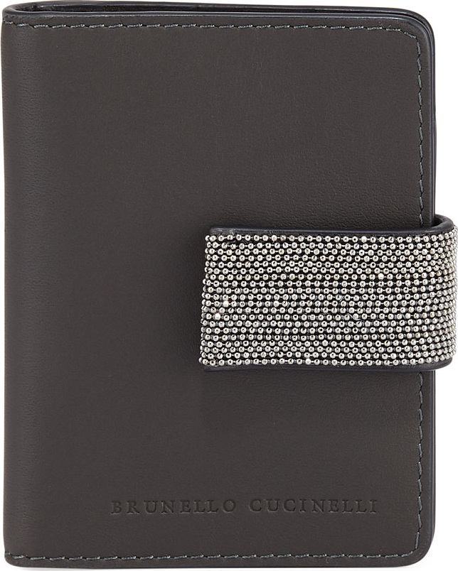 Brunello Cucinelli Mini Leather and Monili Card Holder