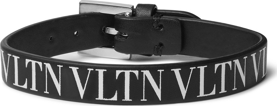 Valentino Logo-Print Leather Bracelet