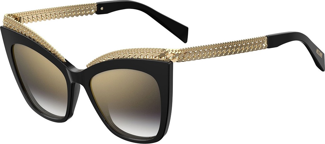Moschino Mirrored Cat-Eye Sunglasses w/ Metal Curb Chain Arms