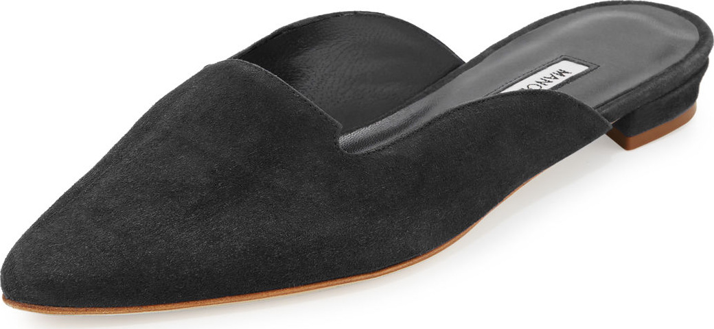 Manolo Blahnik Ruby Suede Pointed-Toe Mule, Black