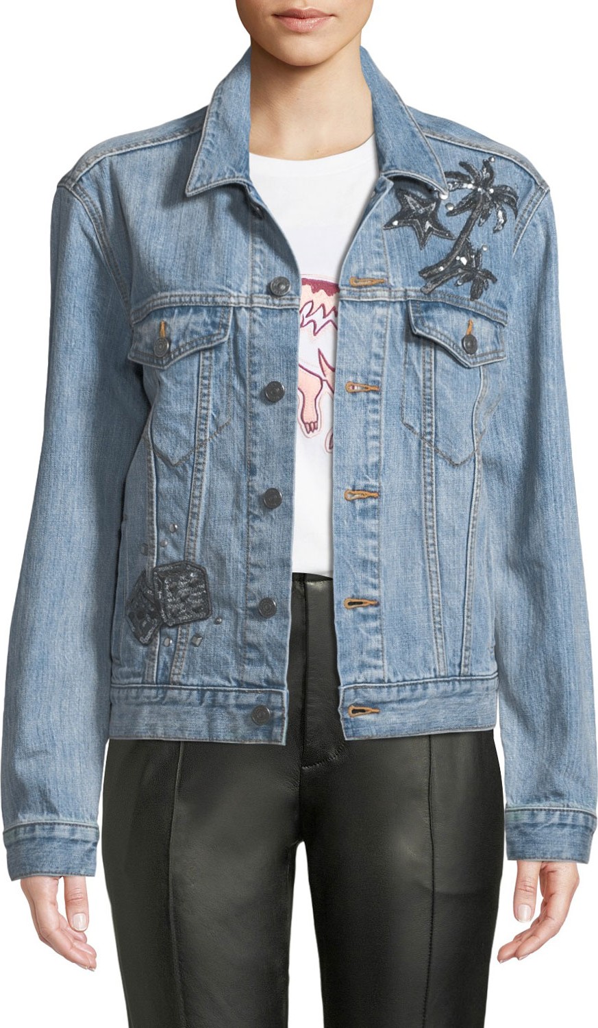 COACH Embellished Denim Trucker Jacket