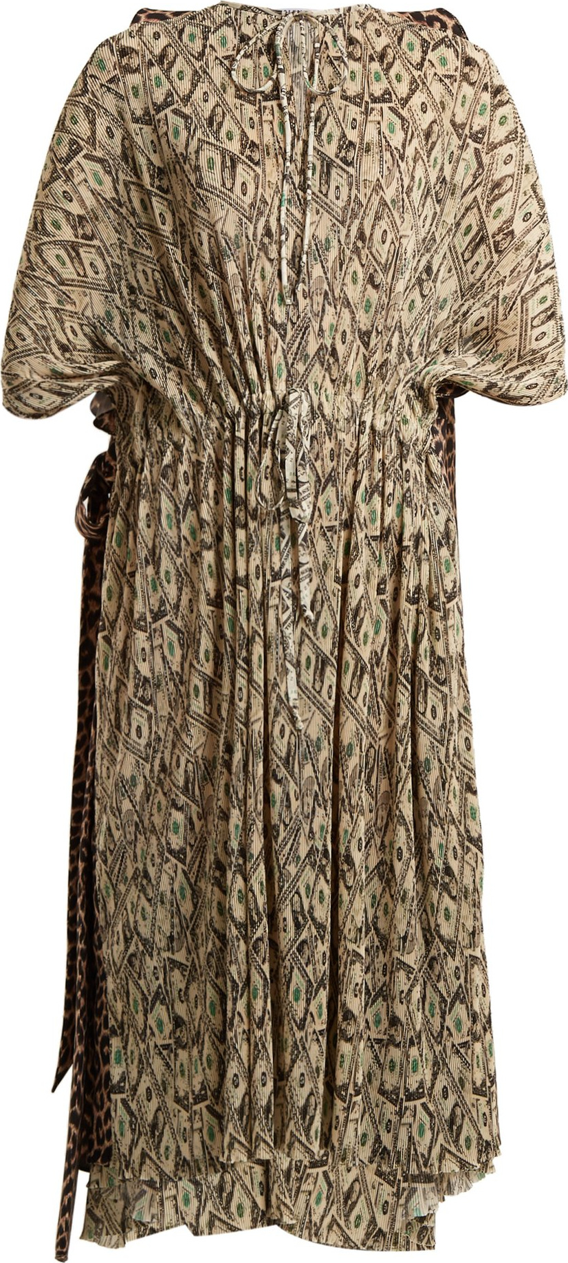 Balenciaga Drawstring-waist pleated dollar-print dress