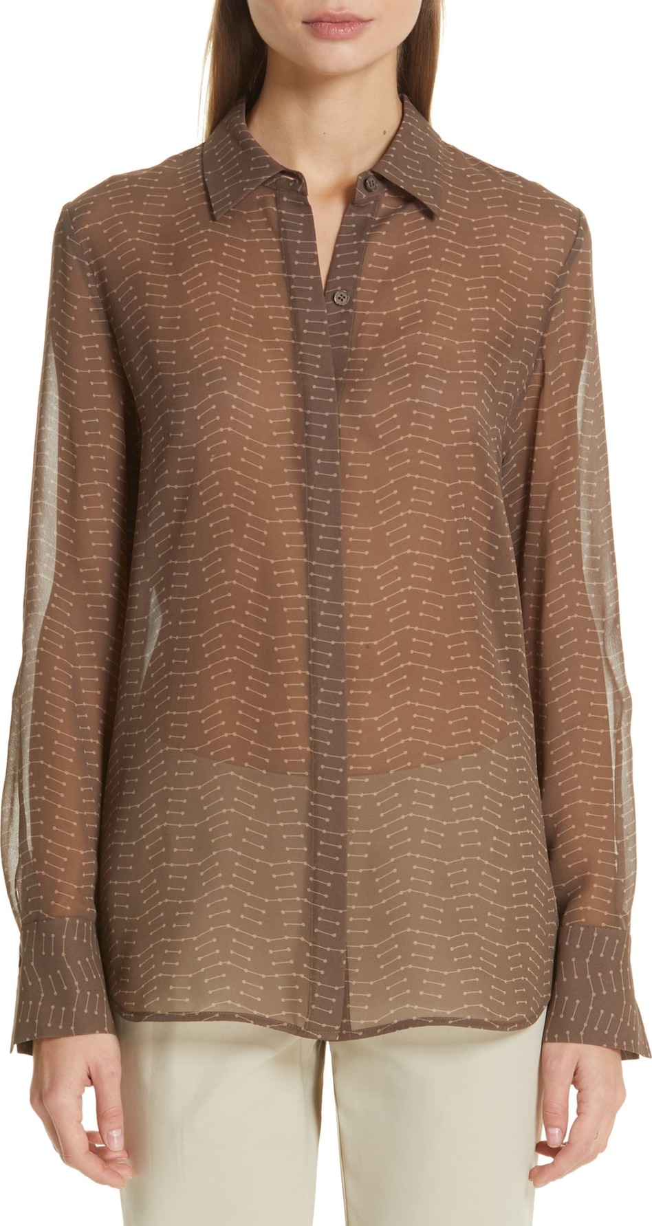 Lafayette 148 New York Scottie Line Pattern Silk Blouse