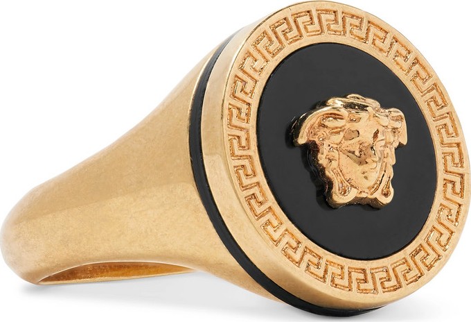 Versace Gold-Tone and Enamel Signet Ring
