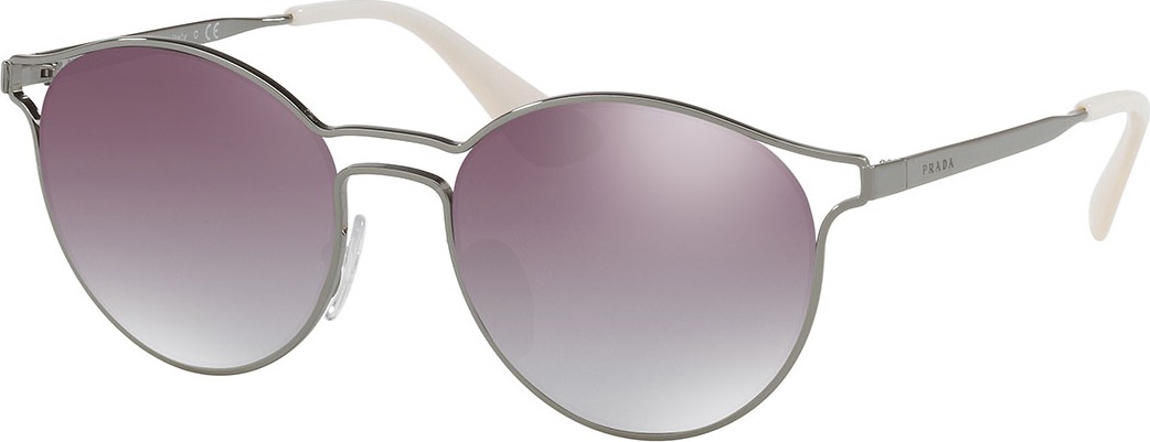 Prada Round Metal Open-Inset Mirrored Sunglasses