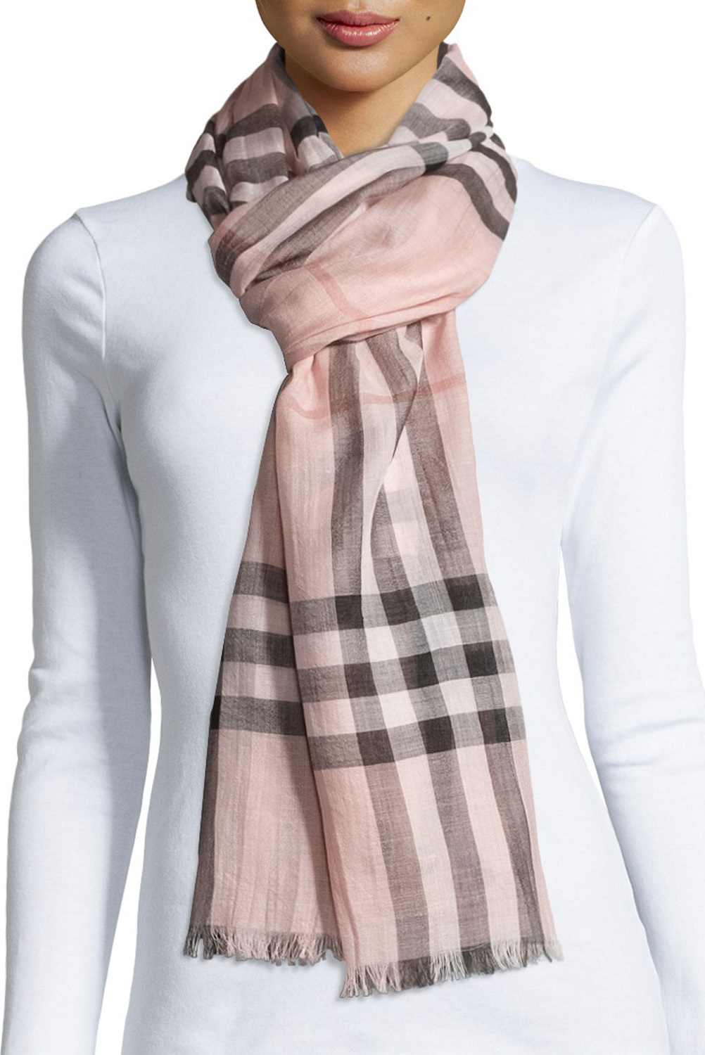 Burberry London England Gauze Giant Check Scarf, Rose