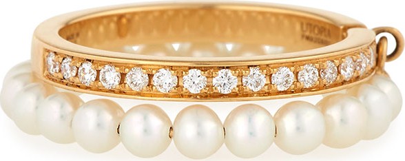 Utopia Channel-Set Diamond & Pearl Ring in 18K Gold