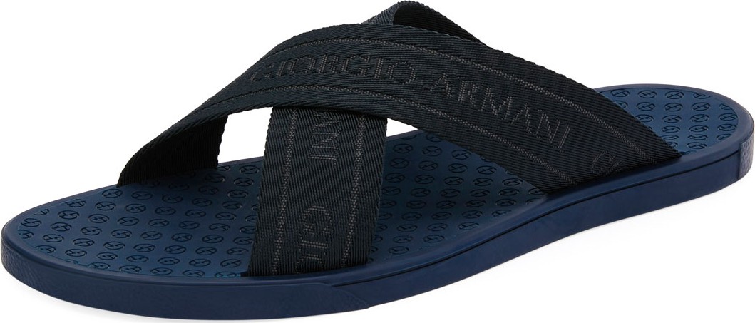 Giorgio Armani Logo Jacquard Crisscross Slide Sandal