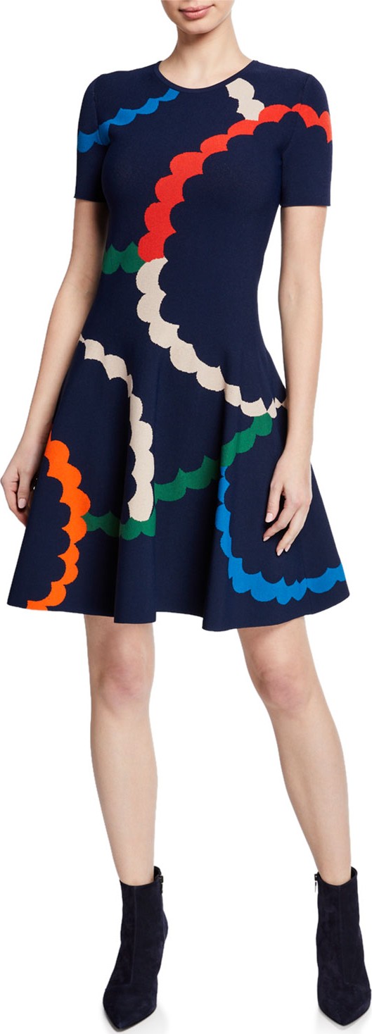 Akris Punto Crewneck Short-Sleeve Fit-and-Flare Dress