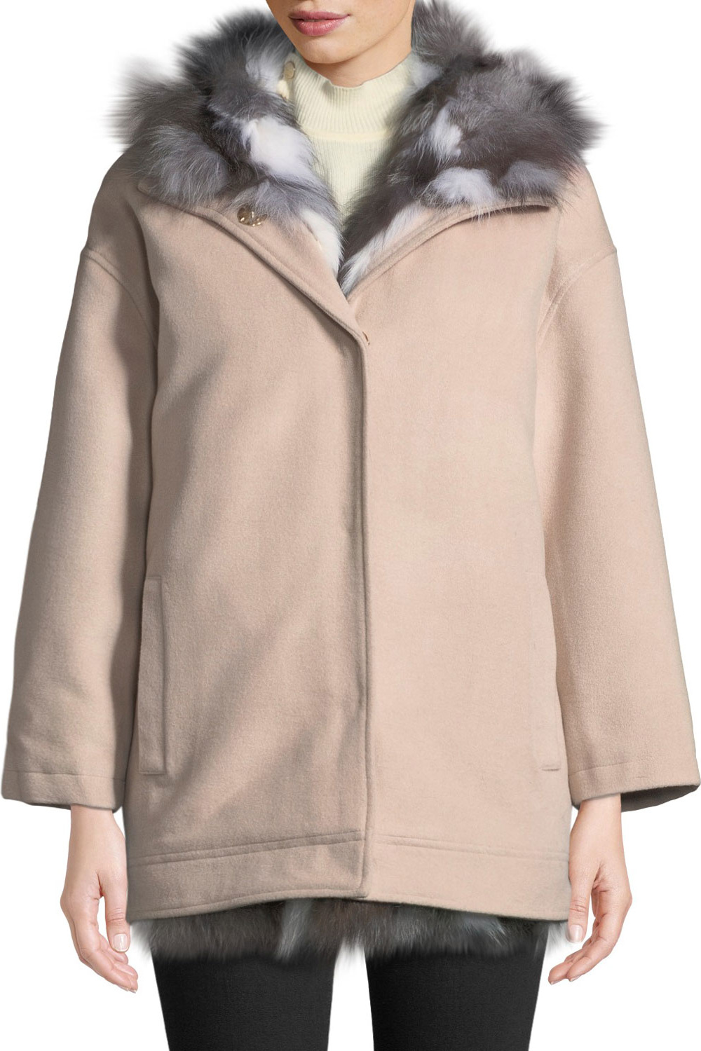 Belle Fare Detachable Fur-Lined Hooded Wool Jacket