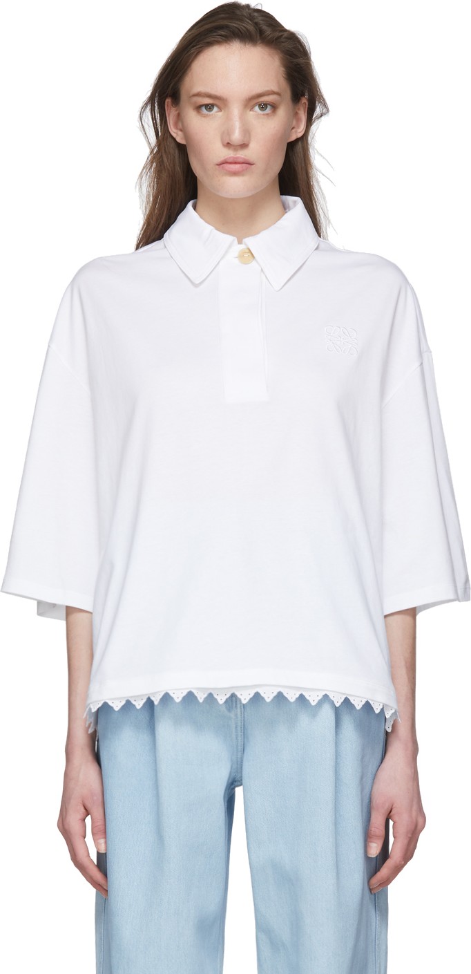 LOEWE White Lace Trim Polo