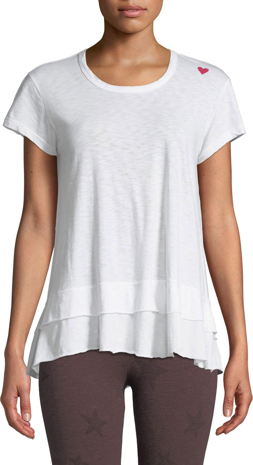 SUNDRY Tiered Crewneck Cotton Tee with Heart