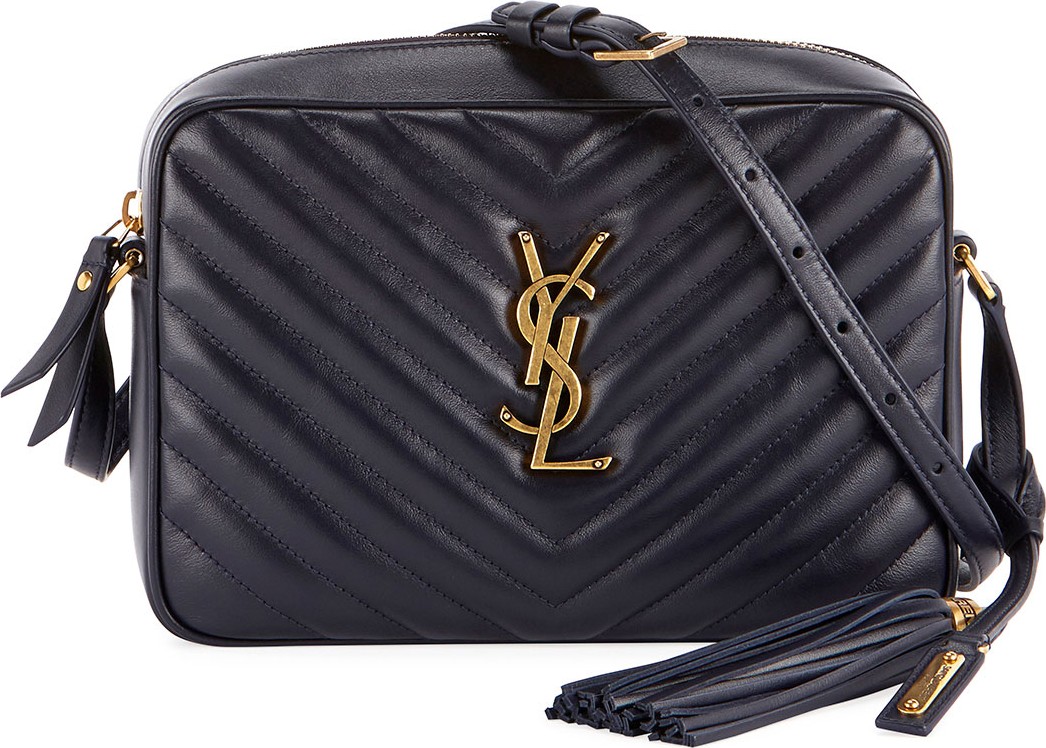 Saint Laurent Loulou Monogram YSL Medium Chevron Quilted Leather Camera Shoulder Bag - Brilliant Golden Hardware