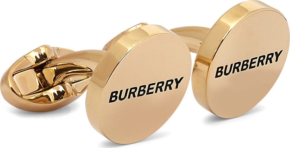 Burberry London England Logo-Engraved Gold-Plated and Enamel Cufflinks
