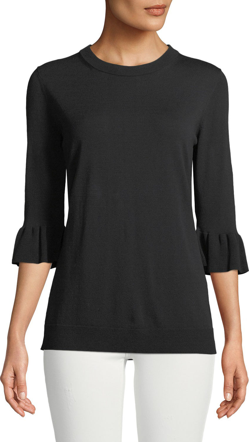 Lafayette 148 New York Flounce-Sleeve Matte Crepe Sweater