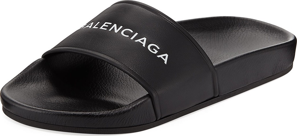 Balenciaga Logo Flat Pool Slide Sandals